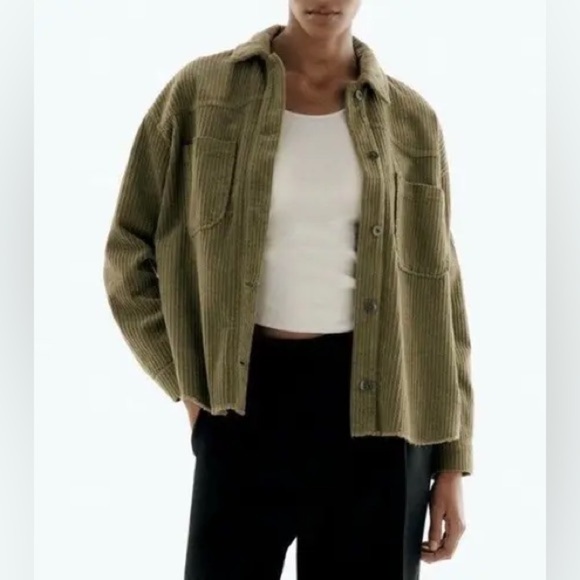 ZARA Ribbed Corduroy Button Down Jacket Green Size Small - Picture 1 of 13